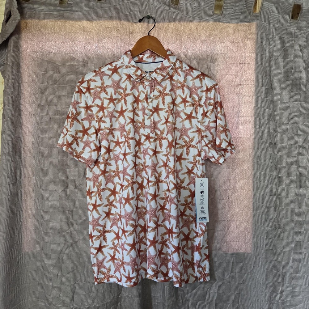 XCASTER OUTDOOR Shirt Mens Medium White Starfish Short Sleeve Button-Up Casual